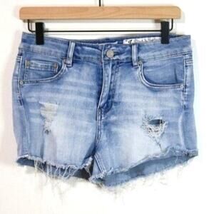 Juniors 7 Light Blue Distressed Denim Jean Shorts